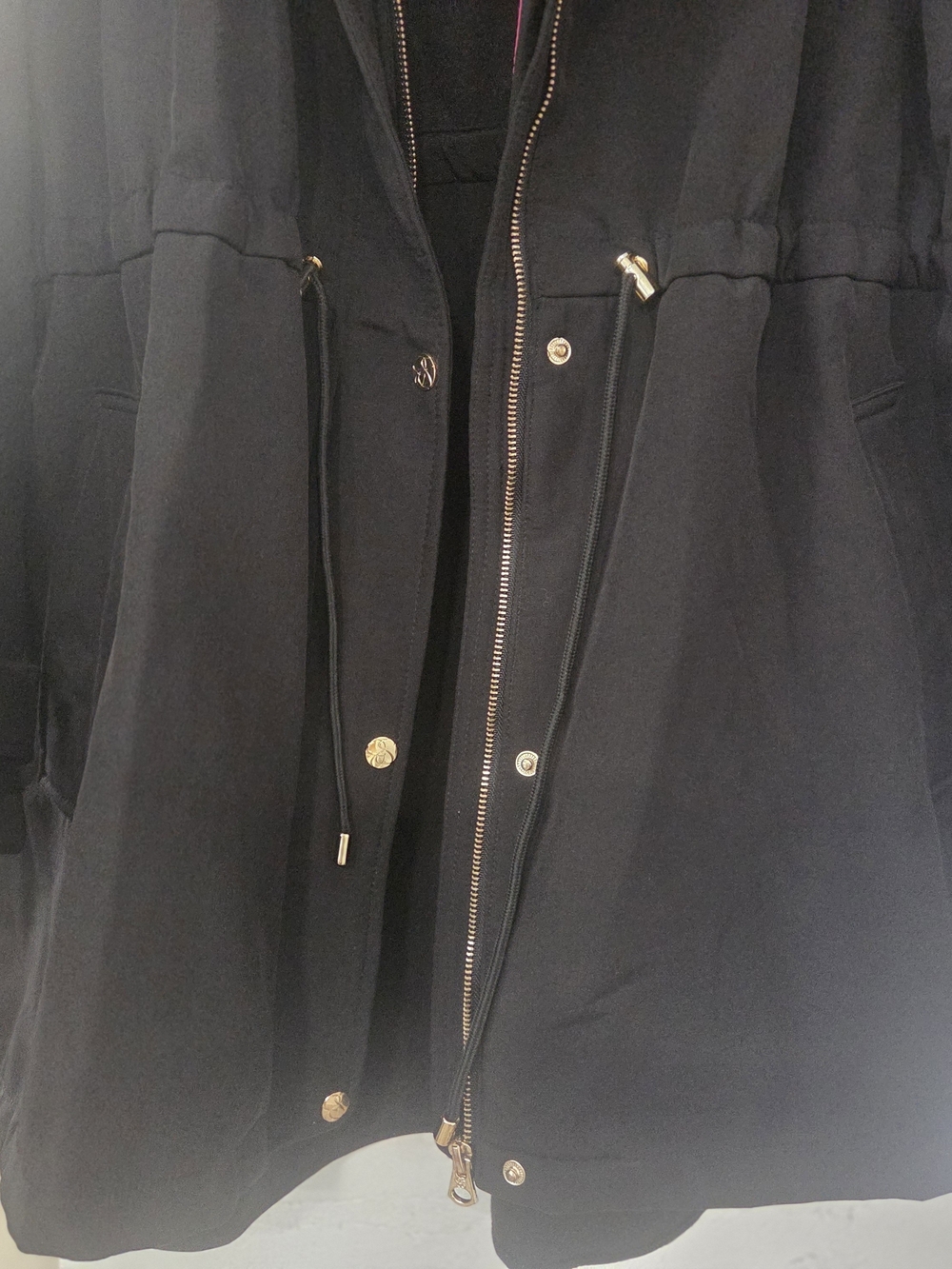 Jessica Simpson Black Utility Hooded Jacket Ruffle Back Leopard Inside Trim - XL - Picture 8 of 11